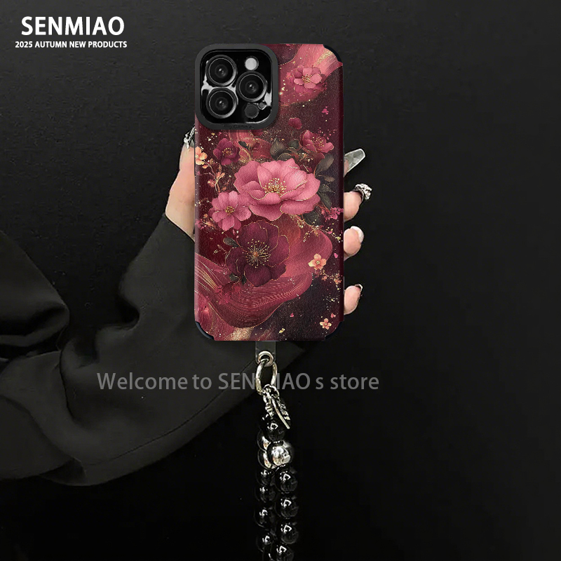 适用【苹果17/oppo/华为/vivo/小米】花开富贵小羊皮防摔手机壳女款