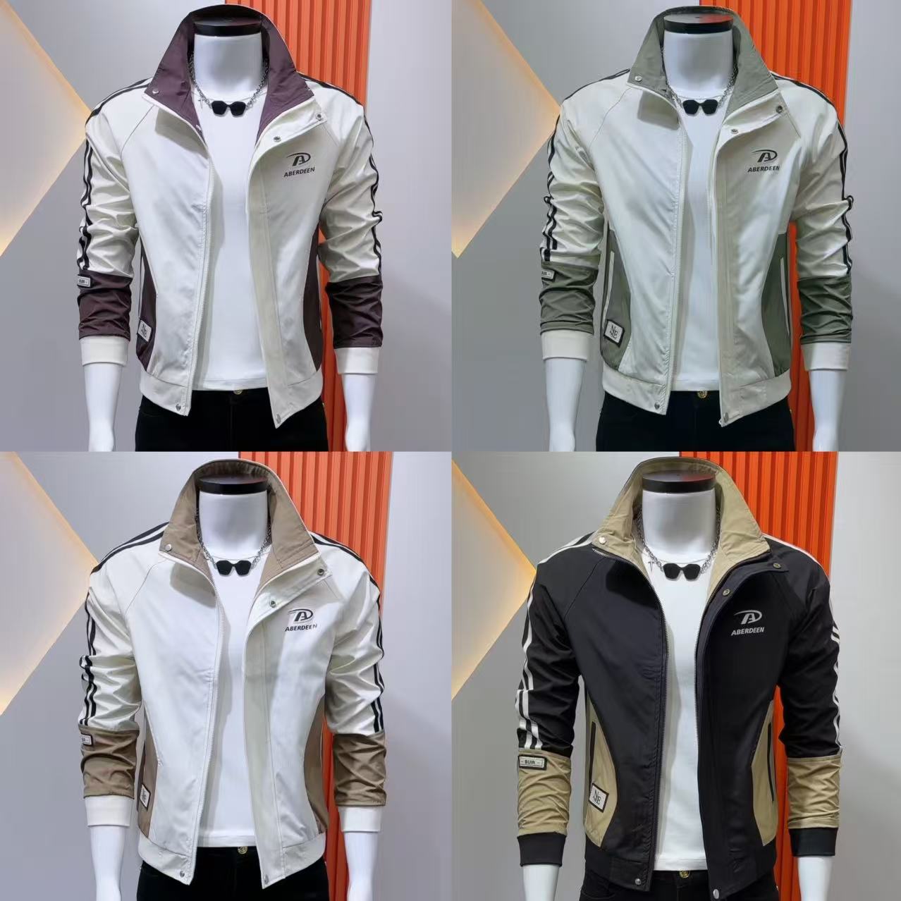 男夹克外套秋季新款爆款拼色立领修身时尚外套韩版高级痞帅青年褂