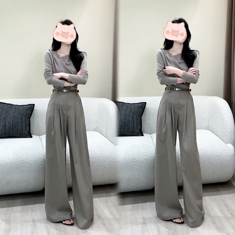 时尚套装女2025秋季新款洋气显瘦设计感长袖T恤阔腿裤气质两件套