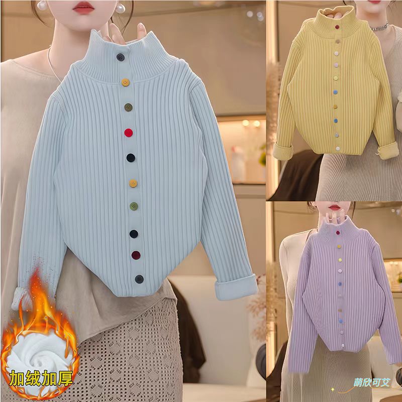 不起球女童加绒半高领毛衣2025新款秋冬一体绒加厚保暖针织打底衫