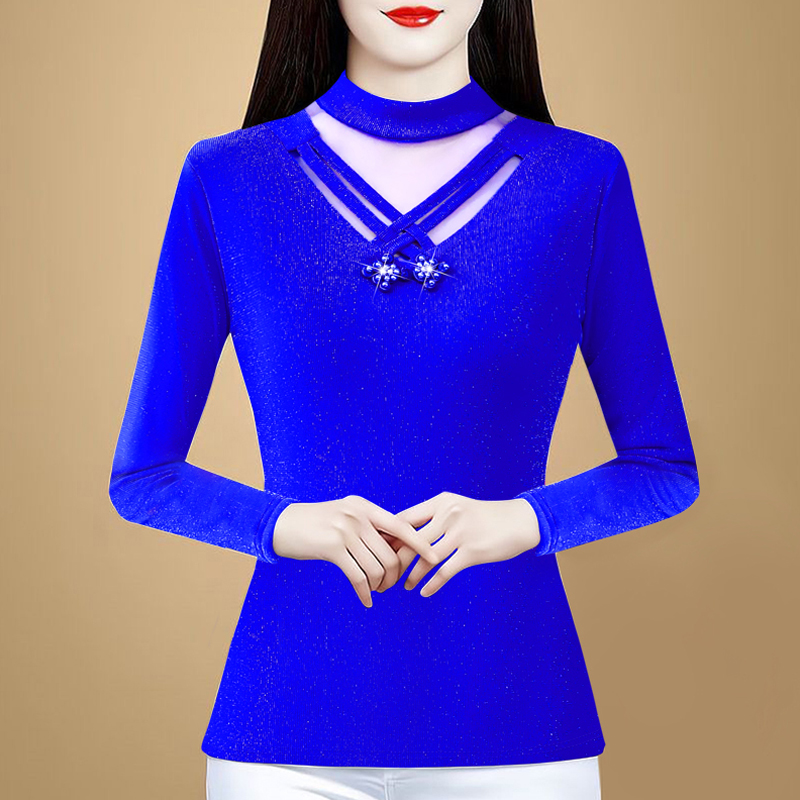 蕾丝打底衫女士内搭时髦长袖加绒保暖上衣妈妈秋冬装新款洋气小衫