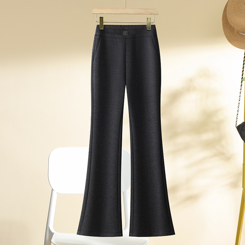 羊绒毛呢喇叭裤子女秋冬款2024新款加厚高腰微喇裤垂感休闲羊毛裤