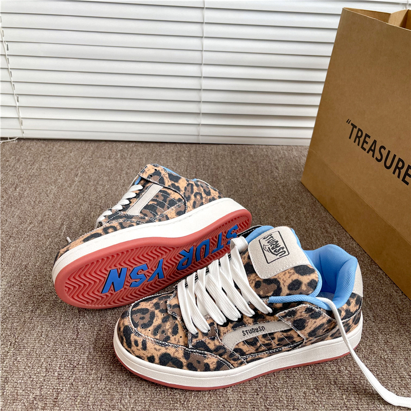豹纹港风小众百搭面包鞋女潮流2025秋季新款板鞋运动休闲小白鞋男