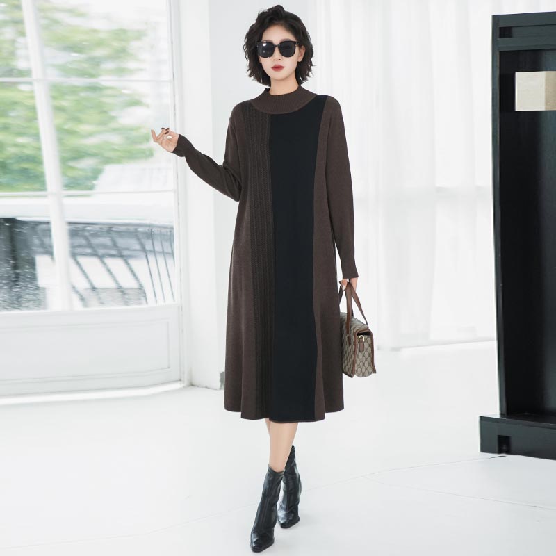 气质针织连衣裙2025秋装新款配大衣打底裙秋冬宽松显瘦大码长裙子