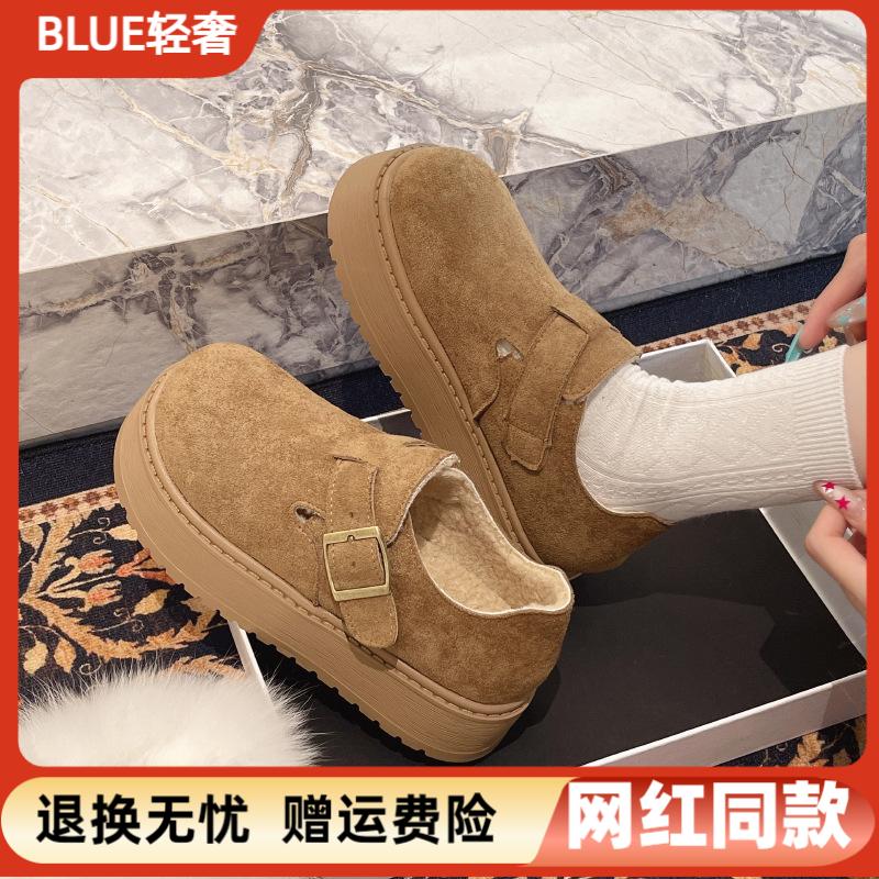 【新品热卖】仿牛皮全包勃肯鞋女秋季新款厚底女鞋一脚蹬单鞋圆头