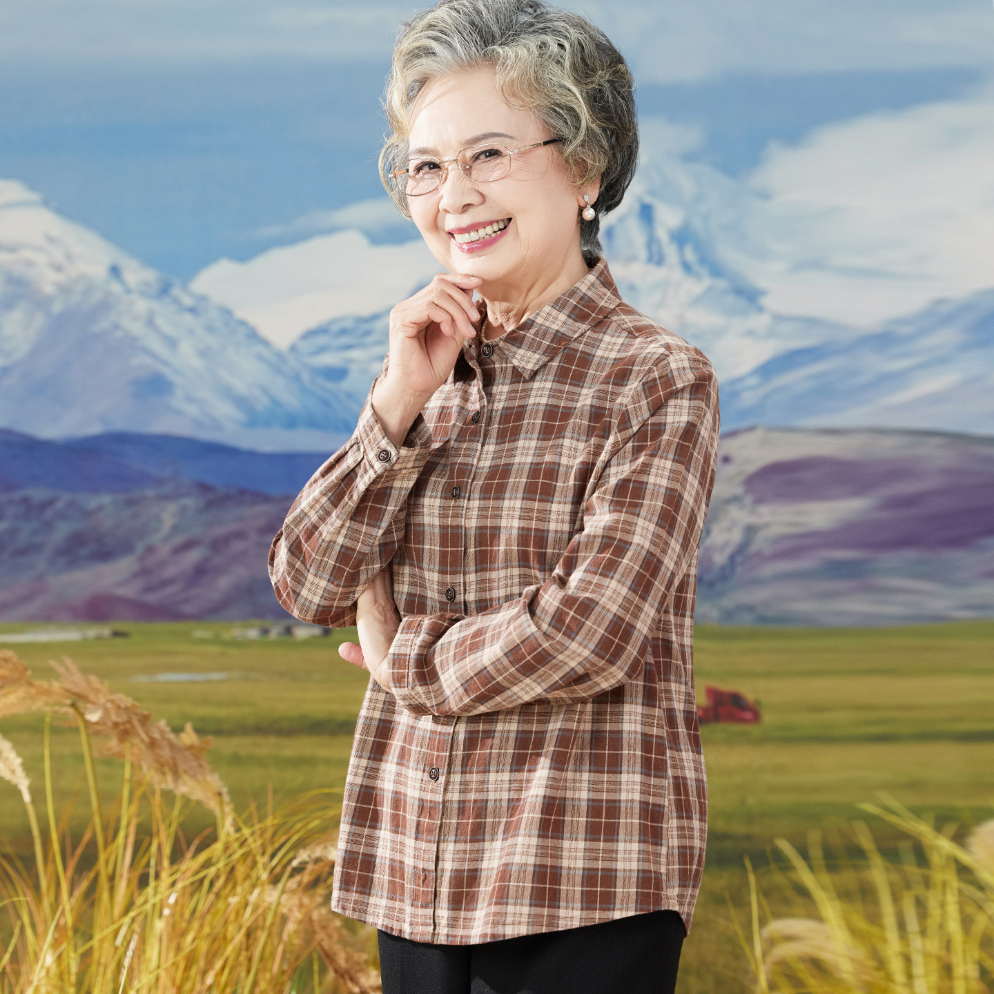 老年人秋装女长袖纯棉衬衫婆婆妈妈春秋天宽松全棉薄外套奶奶衣服