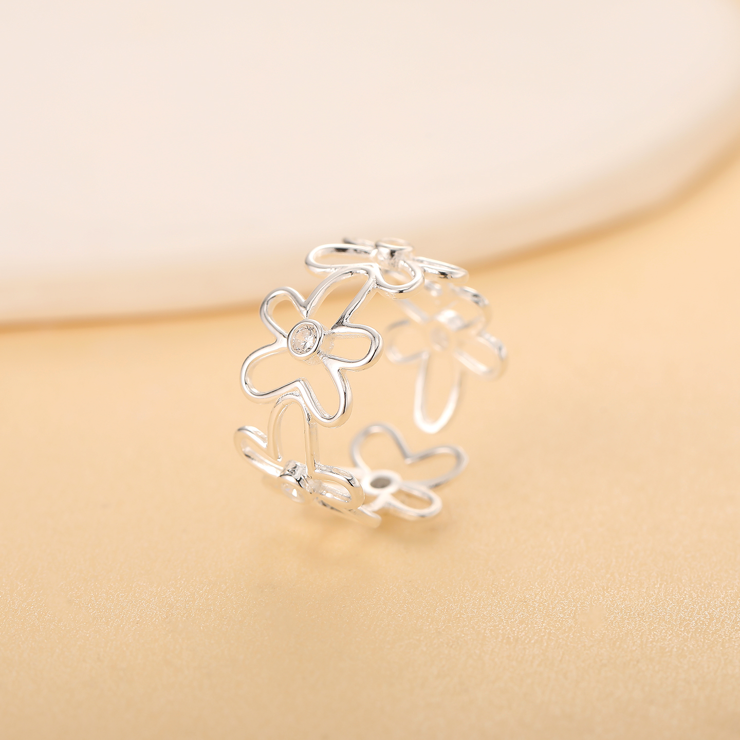 925银戒指 小众轻奢仙气飘飘镂空花朵气质高级百搭可调节食指戒女