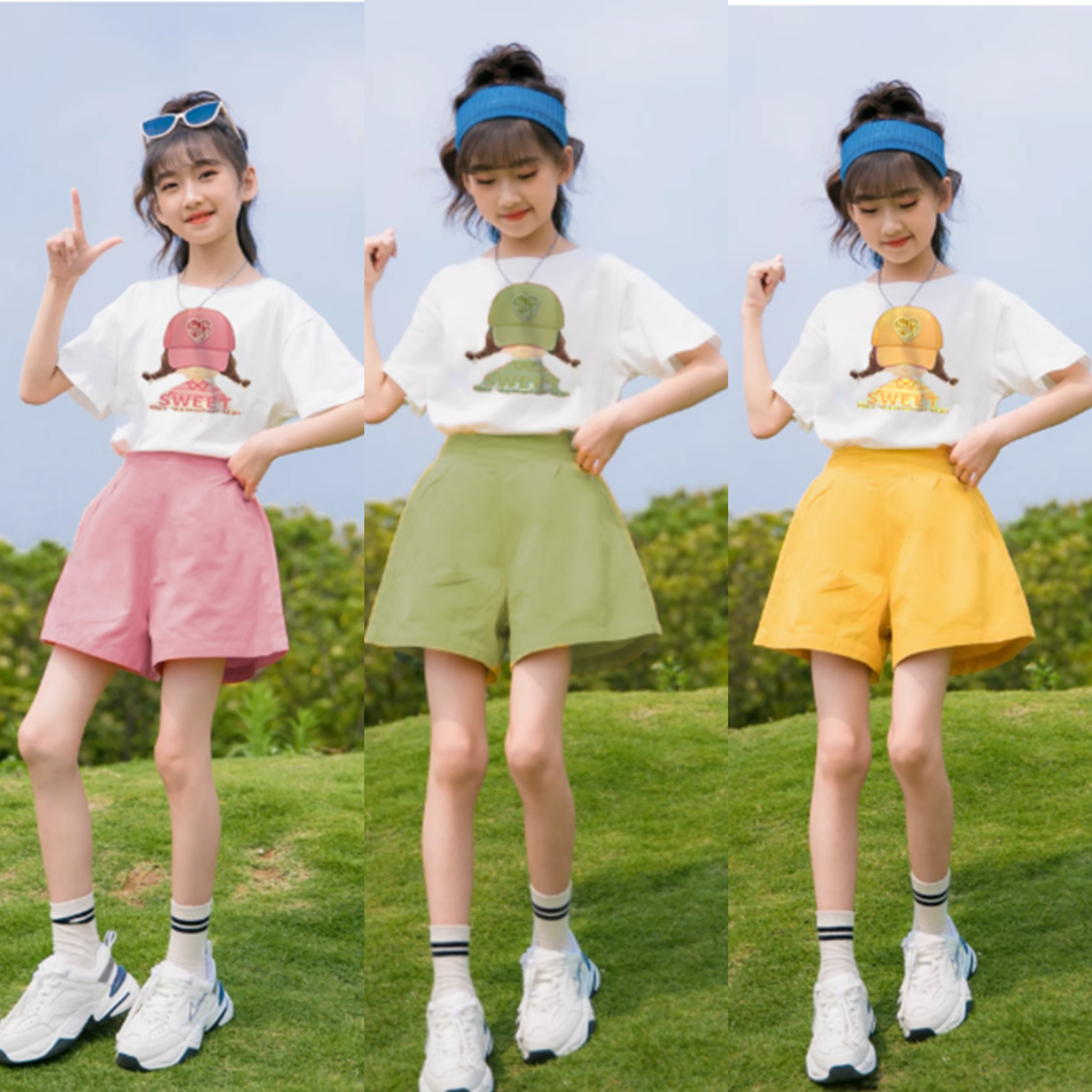 夏季女童套装新款儿童短袖短裤中大童运动两件套女孩时尚宝宝洋气