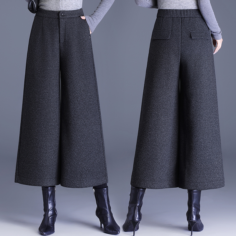 羊毛呢阔腿裤女秋冬显瘦九分高腰垂感宽松直筒裤小个子八分大脚裤