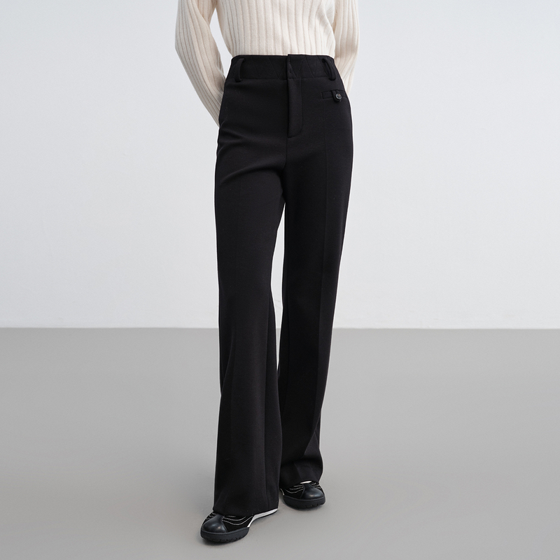 EP雅莹2025早秋新款女装 弹力高腰小黑裤羊毛空气层微喇裤6443A