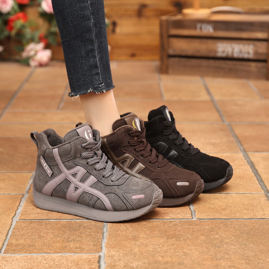 加绒高帮鞋女2025新款冬季爆款真皮百搭平底休闲运动阿甘鞋德训鞋