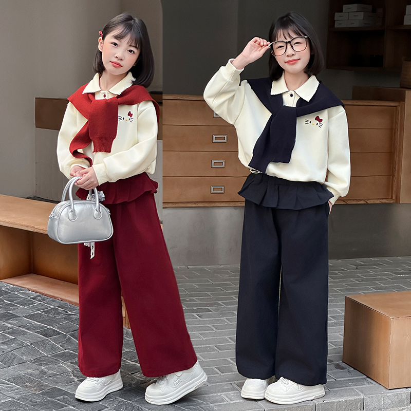 女童春秋款韩版休闲学院风卫衣套装中大童小女孩洋气时髦儿童秋装