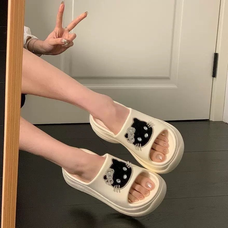 厚底时装凉鞋女外穿一字带凉鞋女士一字拖女高跟拖鞋女凉拖沙滩鞋