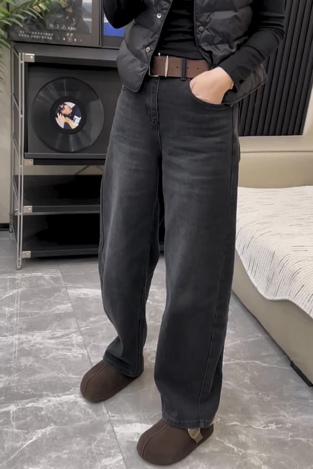 秋季新款弯刀牛仔裤女2025大码显瘦直筒拖地裤遮肉时尚减龄阔腿裤