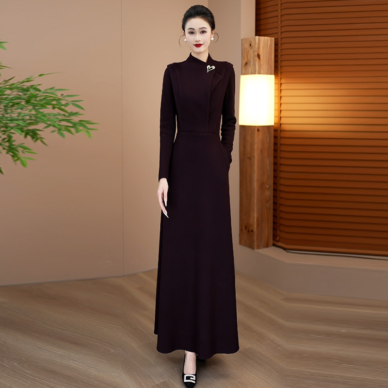 墨黛紫色女连衣裙2025年秋冬加厚修身显瘦轻奢高级感婚宴礼服裙81