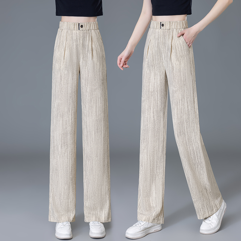 2025春夏季垂感直筒裤女显瘦大码九分高腰宽松冰丝薄款休闲阔腿裤