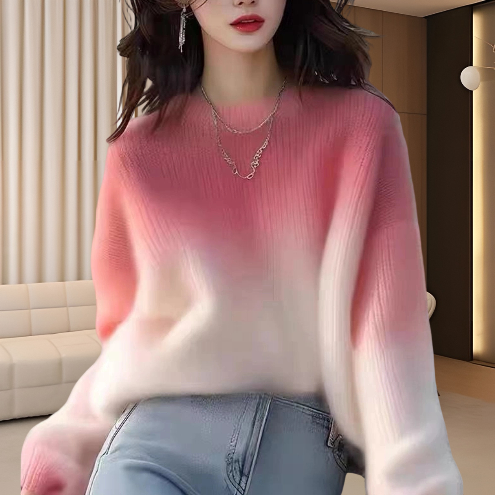 通勤风毛衣女款爆款2025新款洋气秋冬时尚圆领渐变色针织衫上衣女