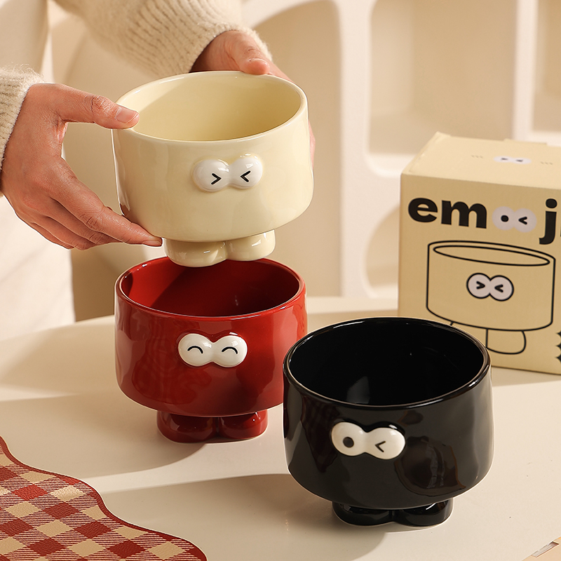 emoji高脚碗可爱表情小碗酸奶碗女生高颜值水果碗个人专用情侣碗