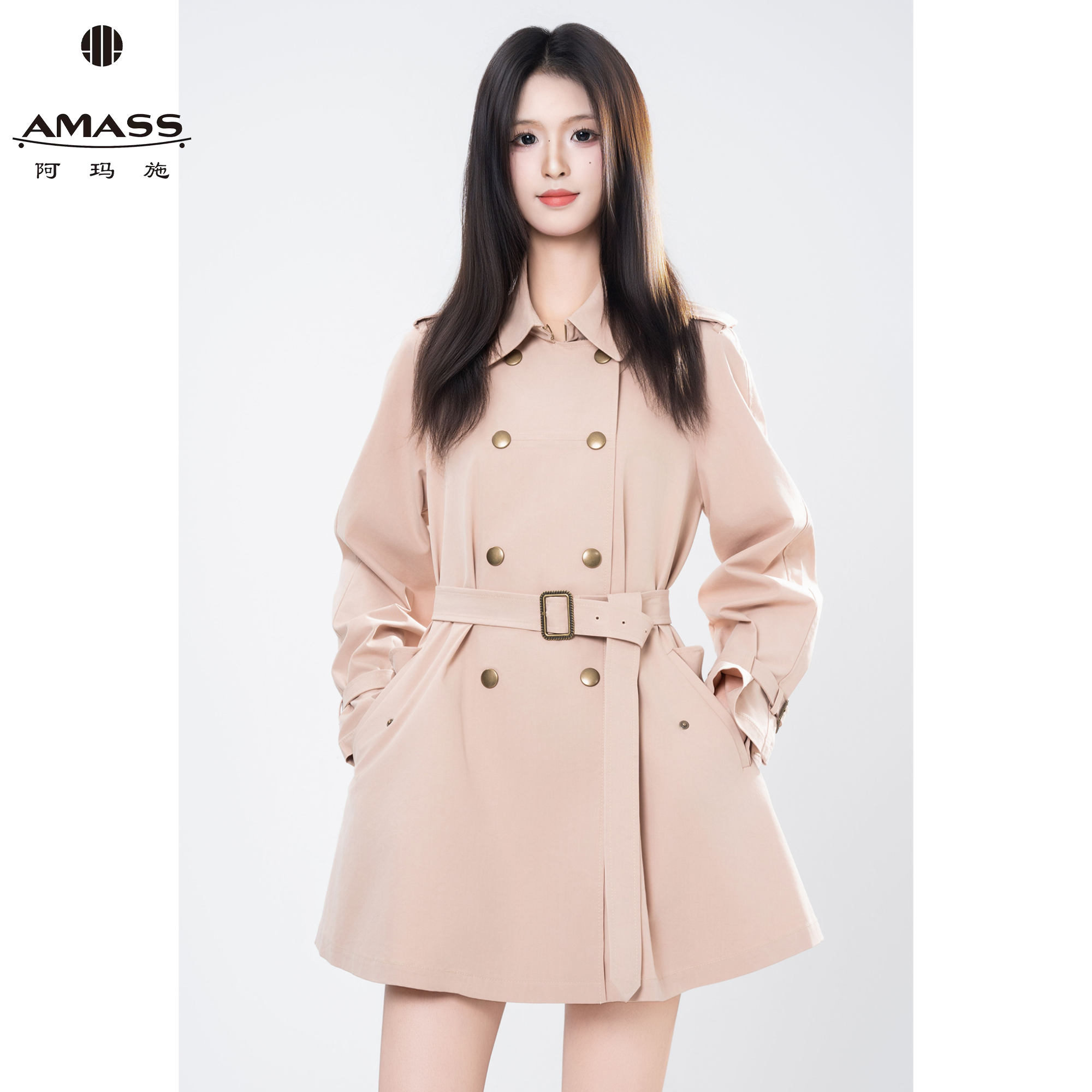 AMASS/阿玛施春秋新款老钱风时尚气质双排扣中长款风衣女 5400631