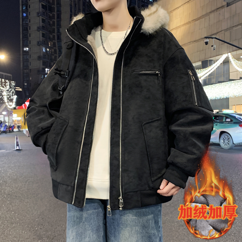 新款加绒加厚冬季青少年爆款休闲时尚潮流百搭连帽夹克外套JR8859