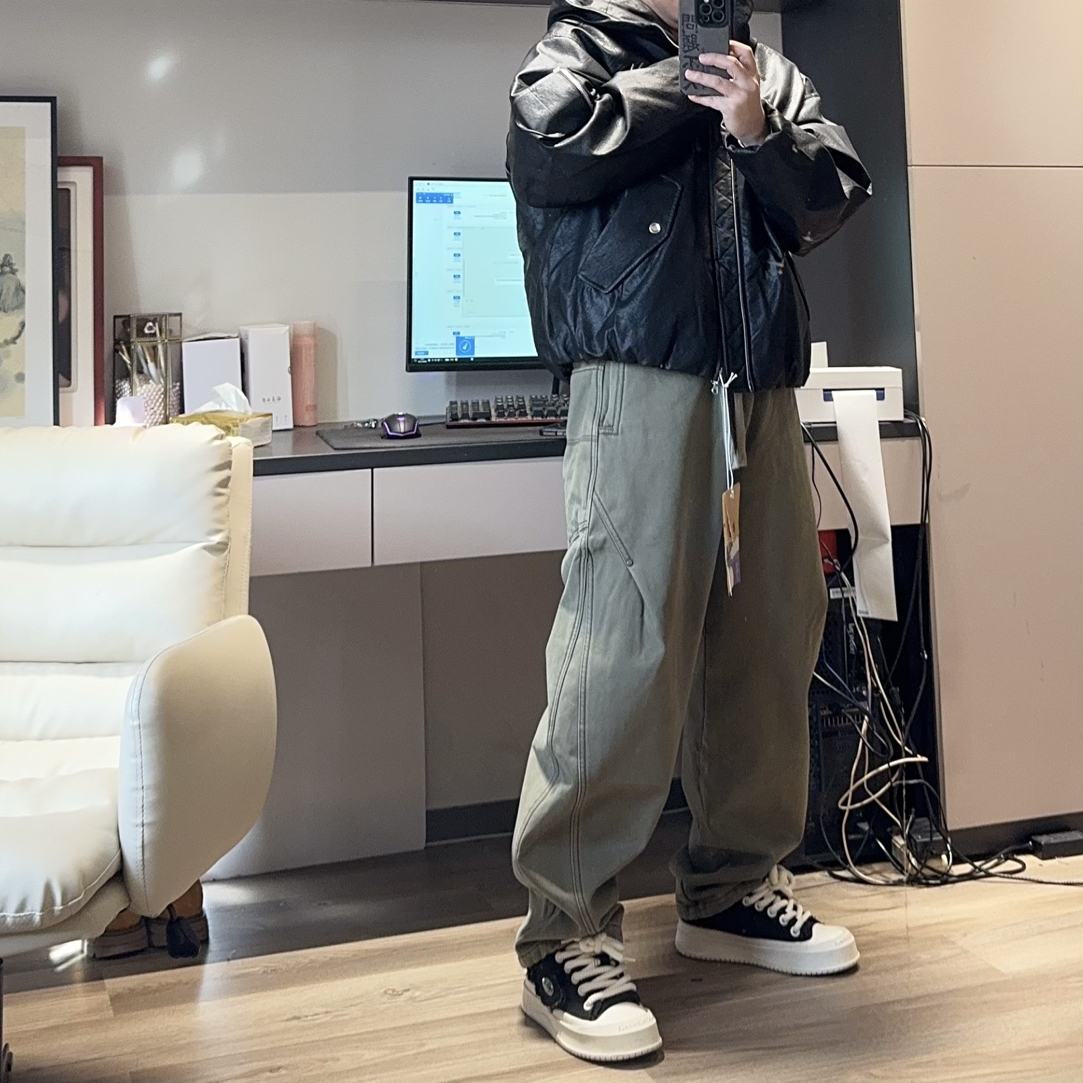 纯棉加绒加厚阔腿休闲长裤松紧腰抽绳水洗男女秋冬A157