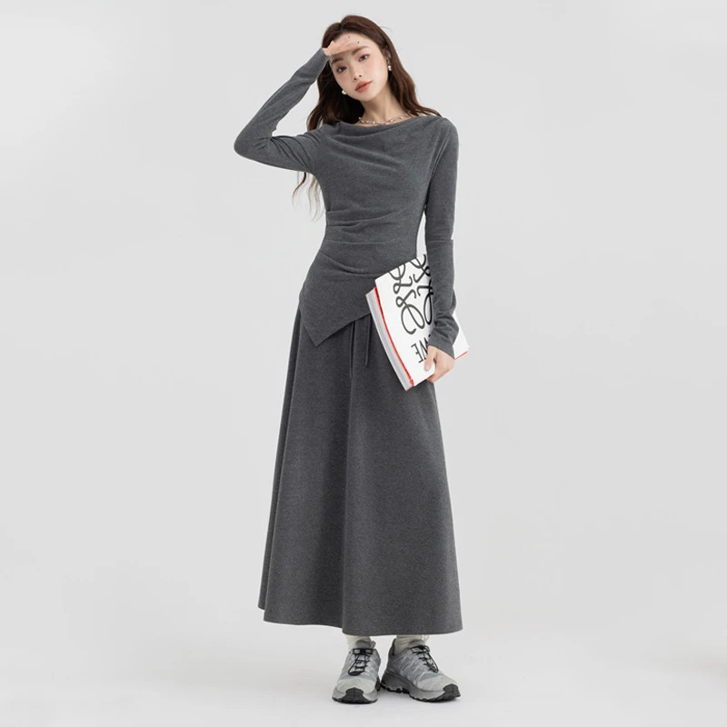 哥弟阿玛施正品纯欲风两件套长袖女秋季新款高腰休闲不规则上衣一