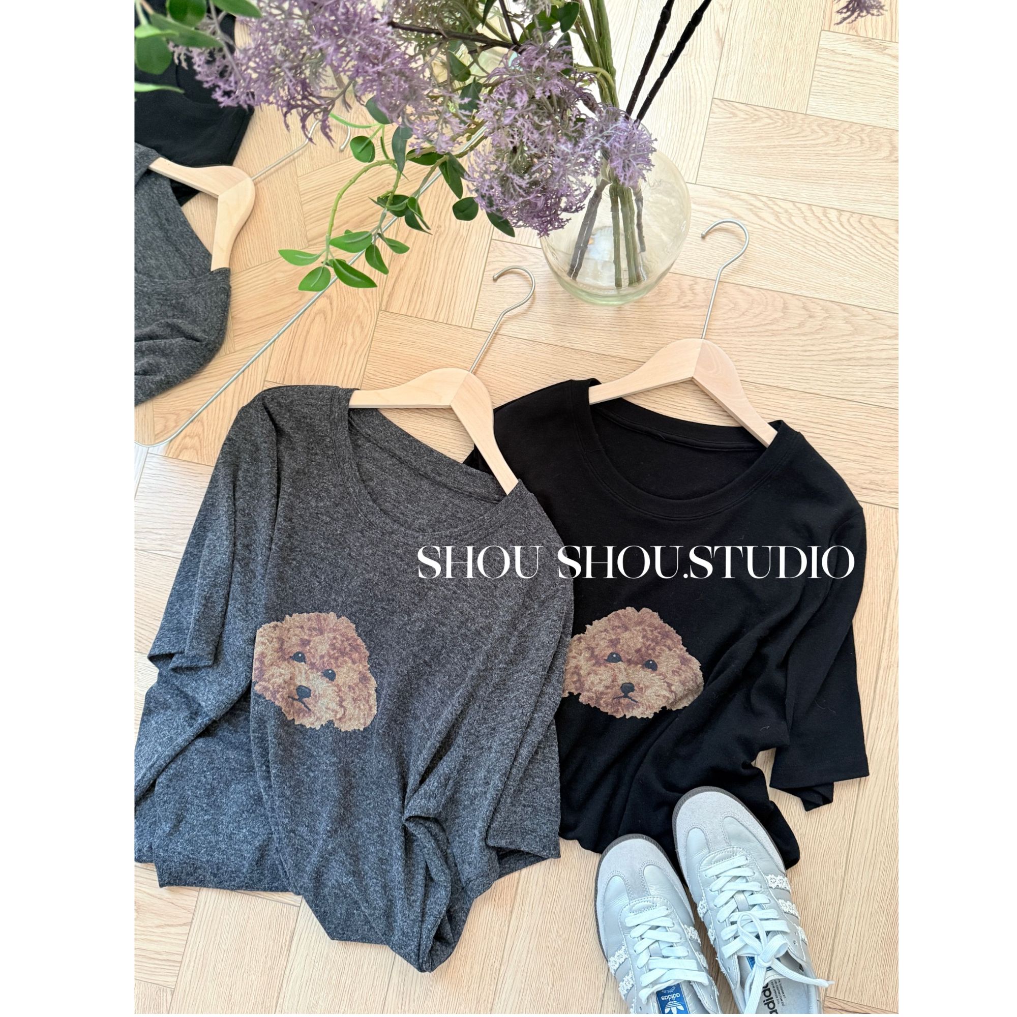 【瘦瘦】大码圆领贵宾印花微厚宽松百搭休闲短袖S02413