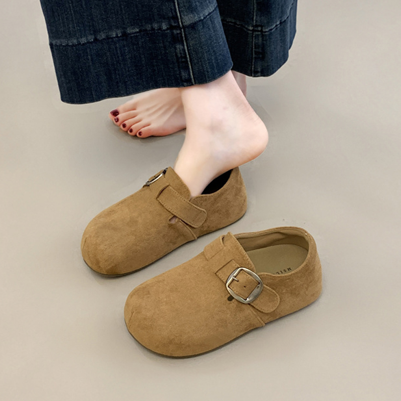 女款带后跟勃肯鞋厚底全包2025秋季新款一脚蹬丑萌单鞋复古豆豆鞋