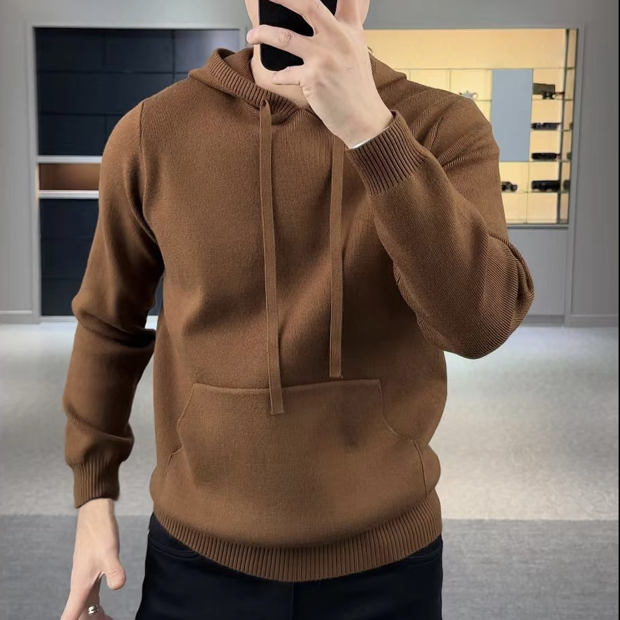 秋冬新款男士加厚针织衫卫衣美拉德时尚百搭连帽打底衫潮保暖毛衣