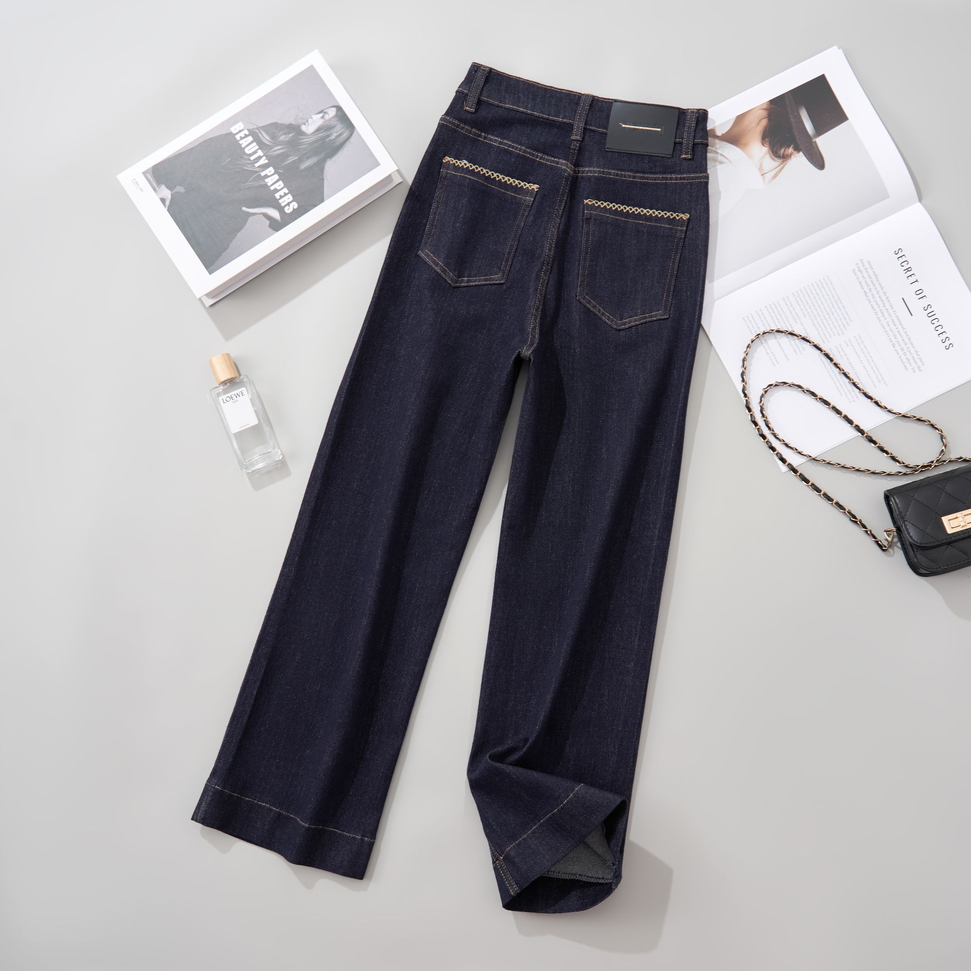 【现货+有弹力】E秋冬加绒加厚高腰宽松直筒拖地裤大码显瘦牛仔裤女