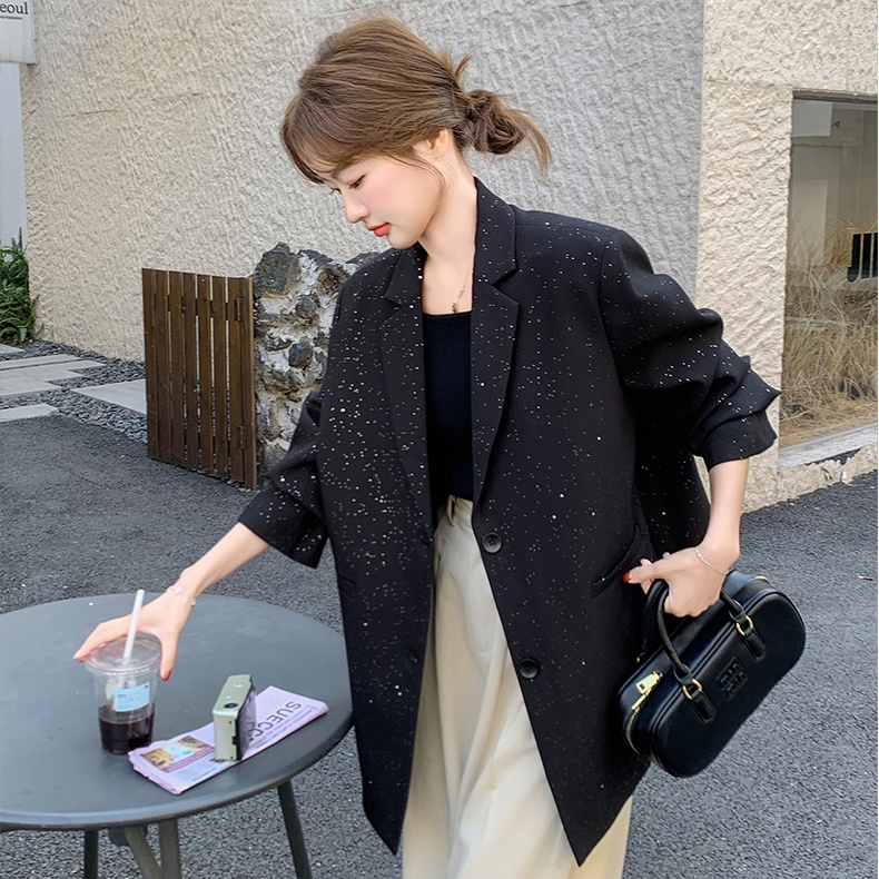 黑色独特高级感亮晶晶西装外套女2025春秋新款时尚轻熟风精致西服