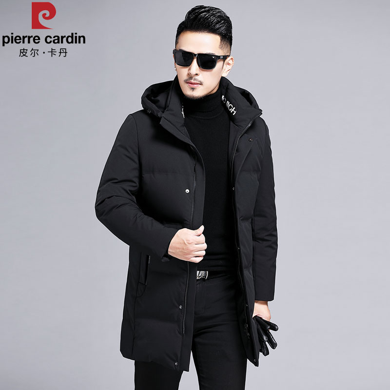 皮尔卡丹羽绒服冬季中青年男士中长款可脱卸帽加厚保暖白鸭绒外套
