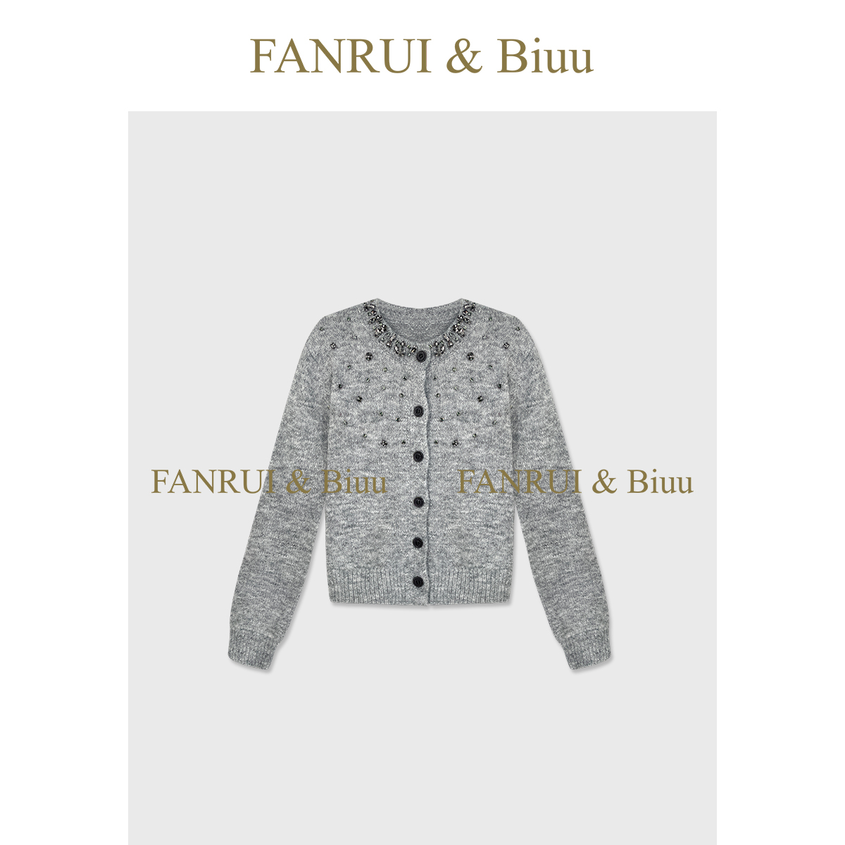 FANRUI/泛芮「珠缀雅衫」马海毛羊毛高货定制颗粒水钻针织衫B19927