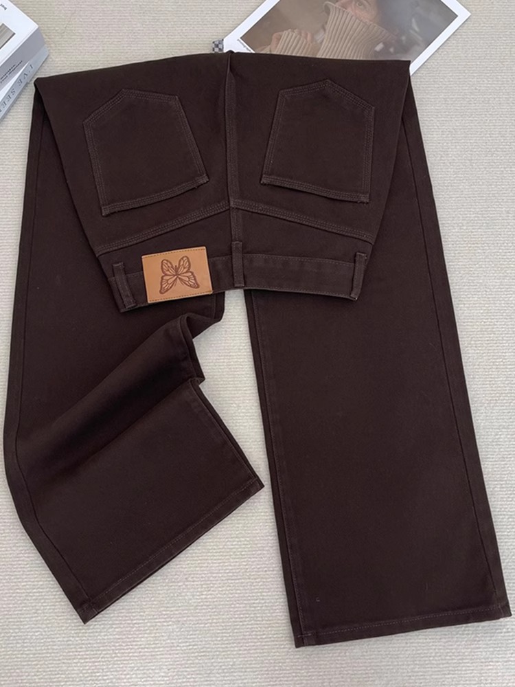 高腰秋季板栗咖阔腿牛仔裤女2025新款时尚显瘦宽松休闲百搭直筒裤