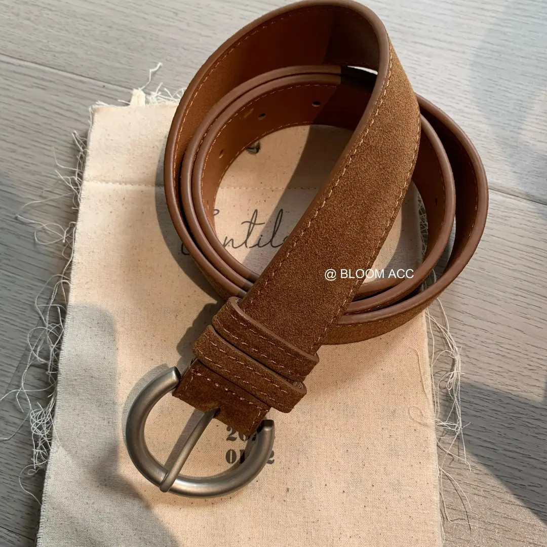 复古小众美拉德棕色磨砂皮带韩国复古银色扣简约腰带百搭装饰带