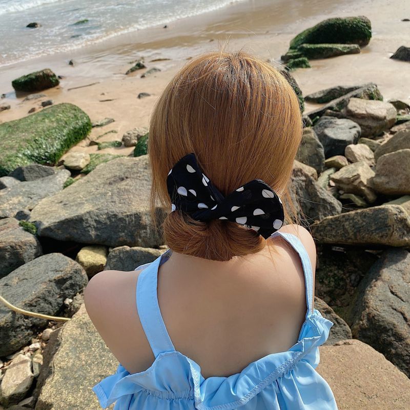 波点印花魔术扭扭夹懒人盘发器旋转发带丸子头盘发神器蝴蝶结头饰