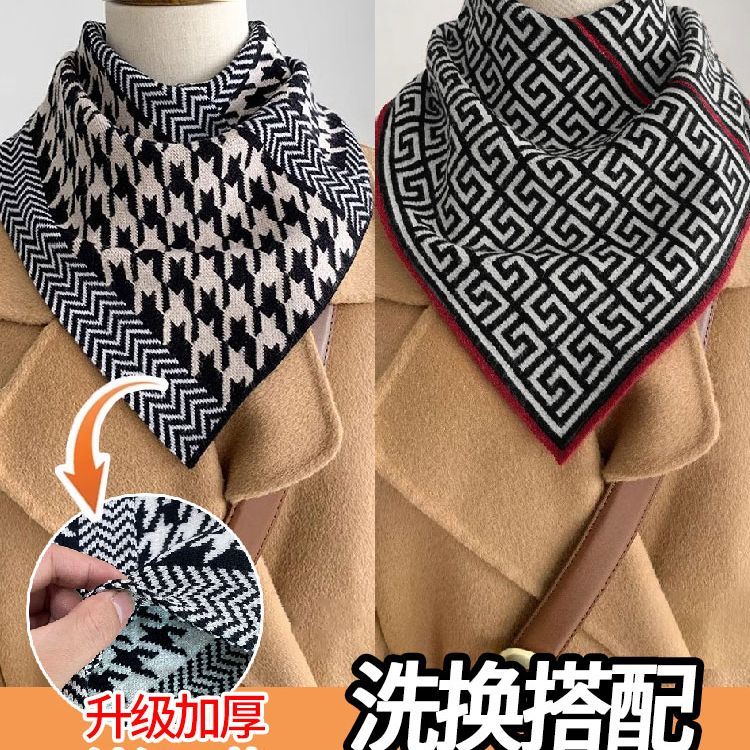 2025新款针织三角巾护颈小围脖秋冬套头保暖厚衣领防脏脖套女假领