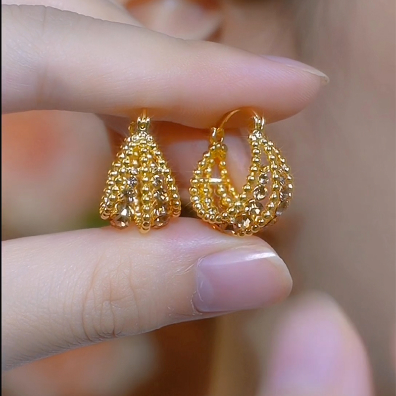 合金玻璃耳饰 高级轻奢高档奢华满钻女耳圈时尚大气2025新款耳环