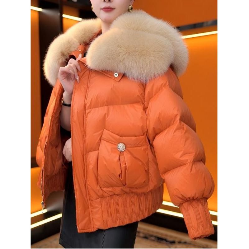 2025冬季新款轻奢高端上档次洋气时尚百搭保暖纯色大毛领棉服外套