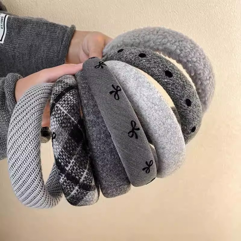 格雷系灰色宽边发箍女款新款秋冬高颅顶百搭头饰2025毛绒洗脸头箍