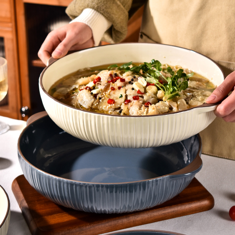 高颜值大碗陶瓷2025新款酸菜鱼大盆碗大号家用双耳汤碗水煮鱼汤盆