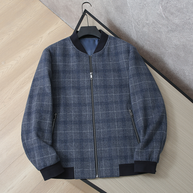 H系撤柜男装灰色羊毛夹克男100%纯羊毛男士秋冬厚款外套