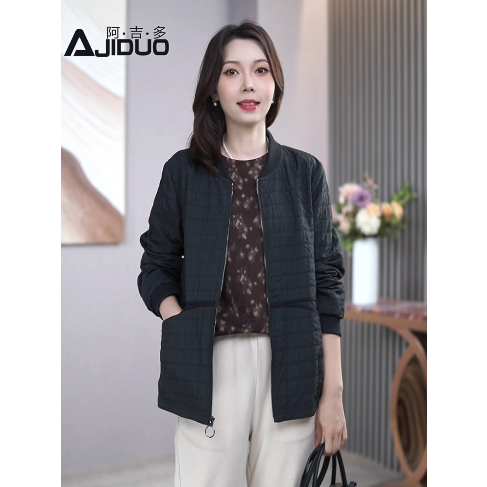 黑色百搭短款外套女2025新款秋季休闲女士夹克复古华夫格上衣外搭