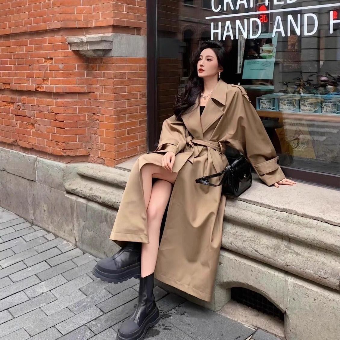 哥弟阿玛施正品英伦风长款高个子风衣外套女2025春秋季新款小个子