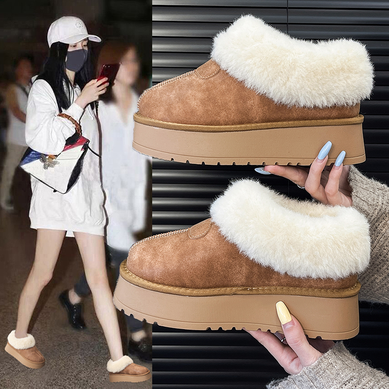 一体桑坡厚底塔茨特雪地靴女款冬季加绒加厚保暖毛毛鞋棉鞋秋冬