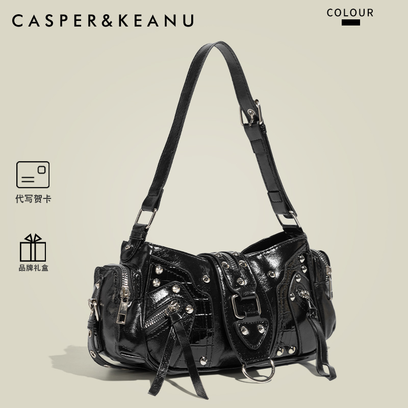 CASPER&KEANU正品小众辣妹油蜡皮机车腋下包女高级质感单肩斜挎包
