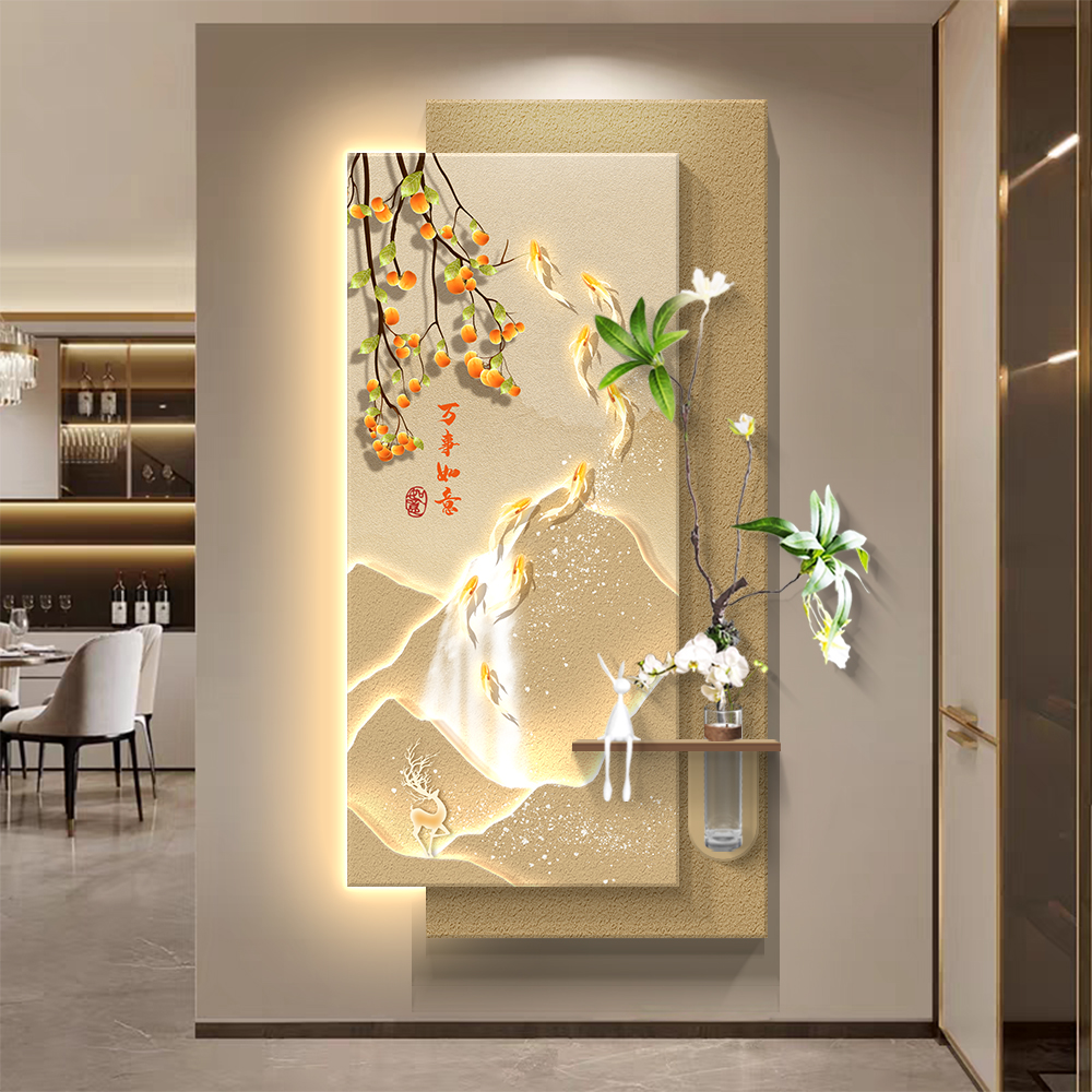 日照金山立体玄关装饰画入户正对门挂画现代轻奢走廊过道壁画灯