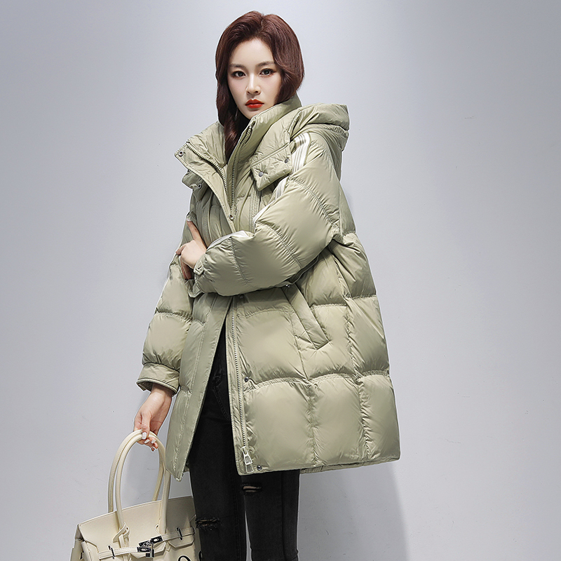 YAYA/鸭鸭2025年新款时尚百搭羽绒服女中长款连帽加厚保暖
