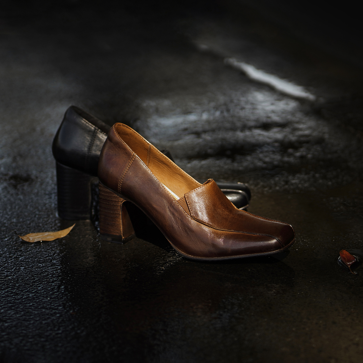 水洗马皮方头春秋时尚真皮粗跟单鞋高跟鞋法式一脚蹬通勤小皮鞋