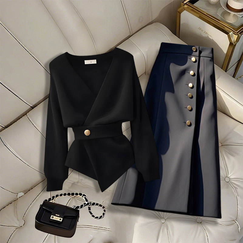 法式气质穿搭一整套女秋冬新款针织衫毛衣时尚轻奢百搭两件套装裙